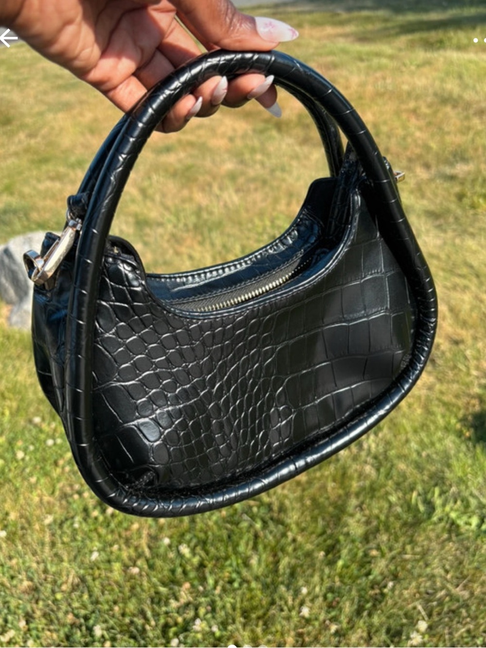 a new day Black Croc-Embossed Crescent Shoulder Bag